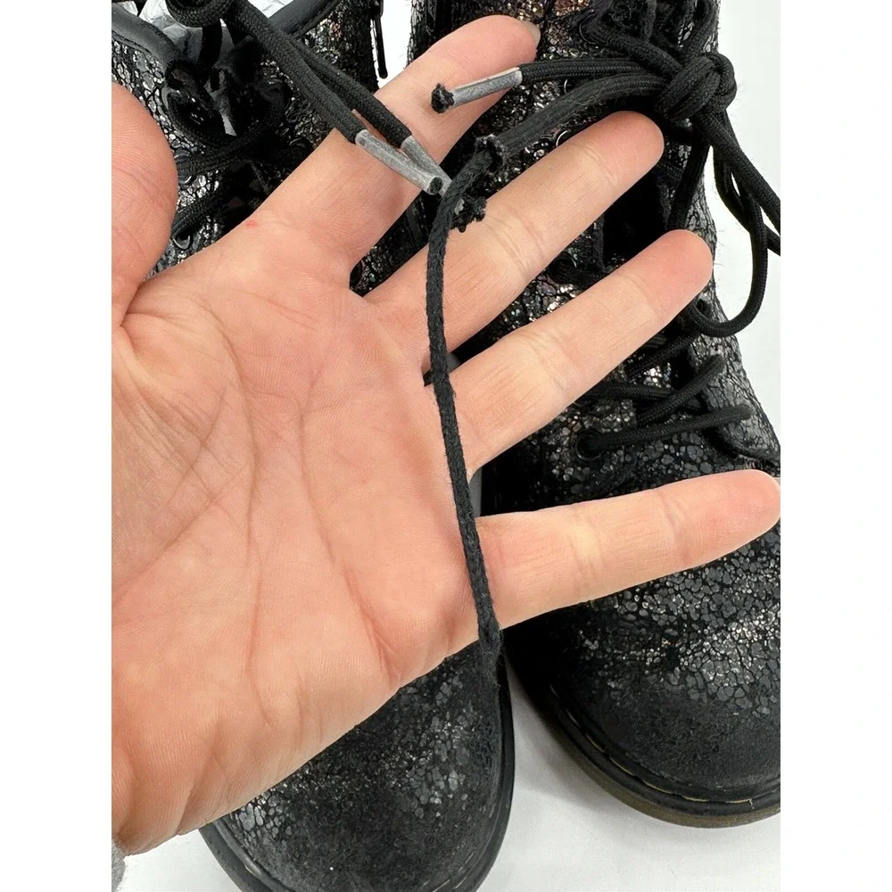 Lot of 2 Dr Martens 1460J Black Leather & Metallic Mid Combat Boot Junior Size 3